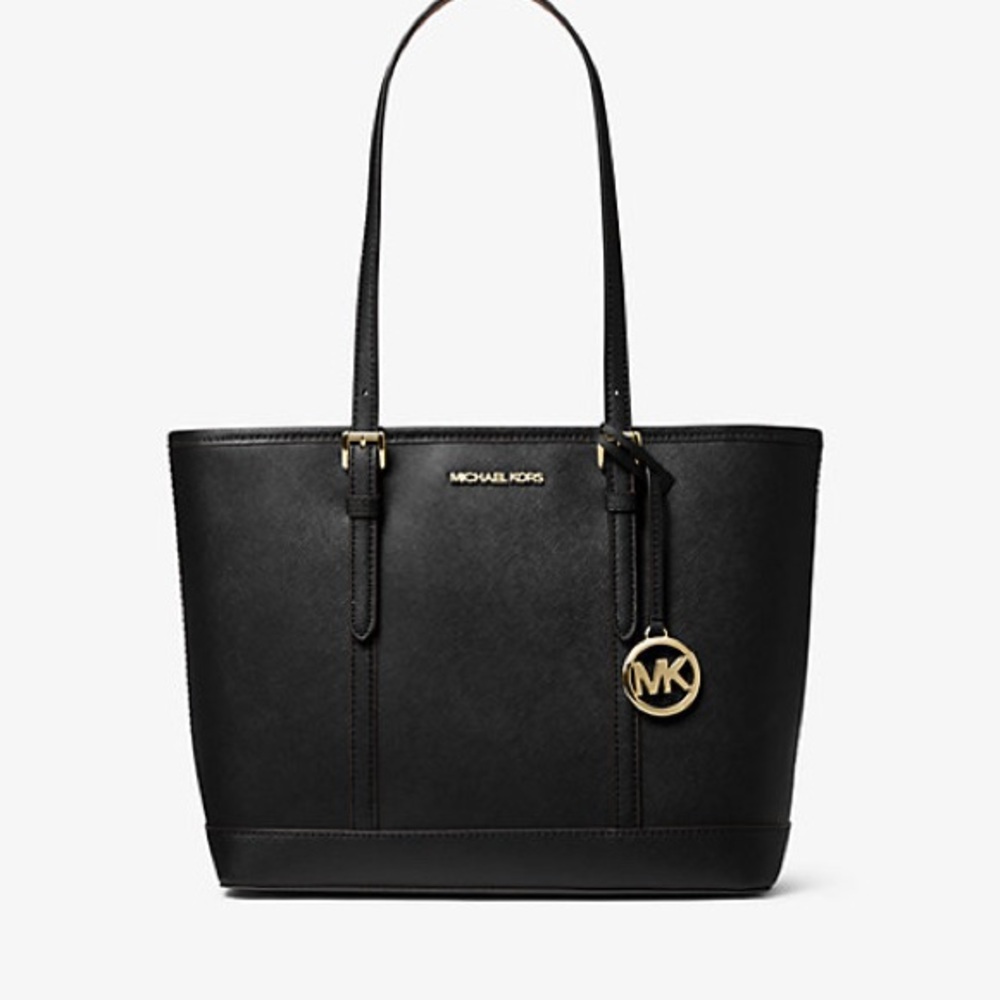 Michael Kors Jet set trade large leather  Black Tote with Gold Details